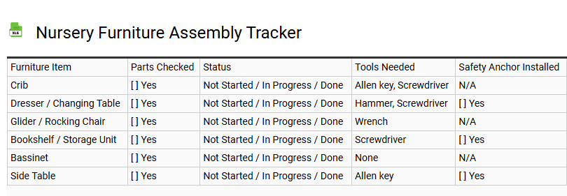 Nursery Furniture Assembly Tracker