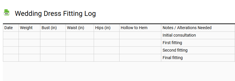 Wedding Dress Fitting Log