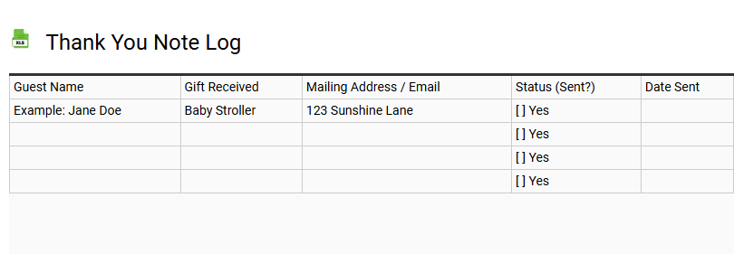 Thank You Note Log