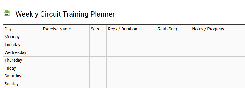 Weekly Circuit Training Planner