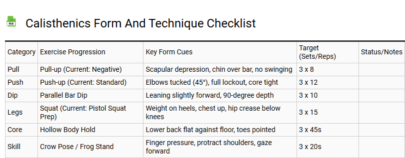 Calisthenics Form and Technique Checklist