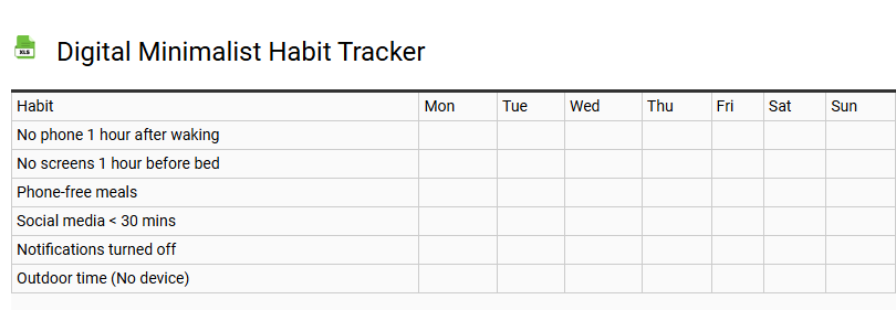 Digital Minimalist Habit Tracker