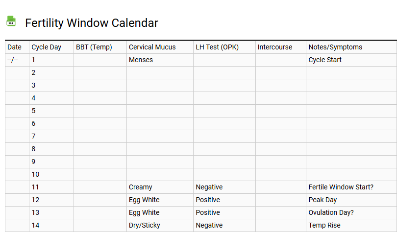 Fertility Window Calendar