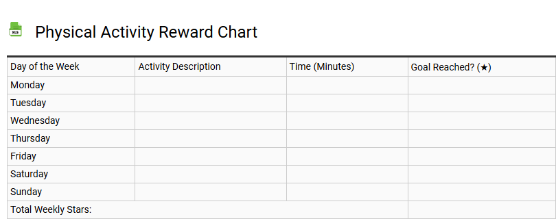Physical Activity Reward Chart