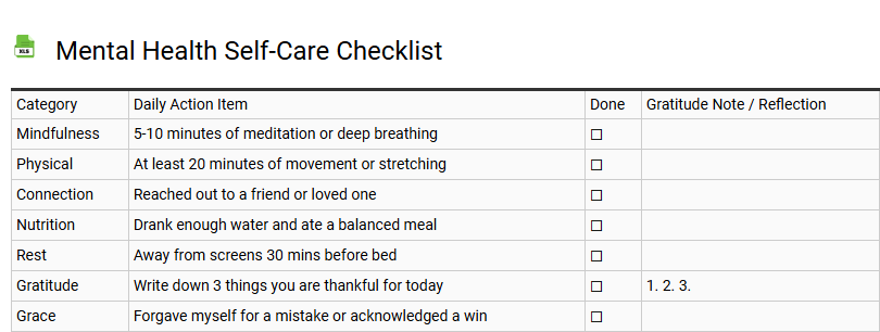 Mental Health Self-Care Checklist