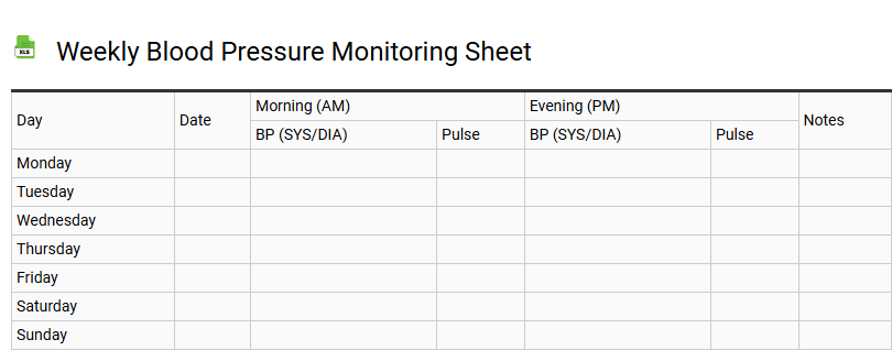 Weekly Blood Pressure Monitoring Sheet