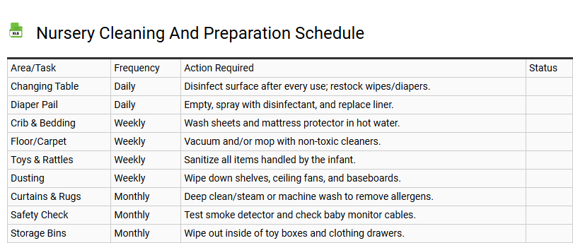 Nursery Cleaning and Preparation Schedule