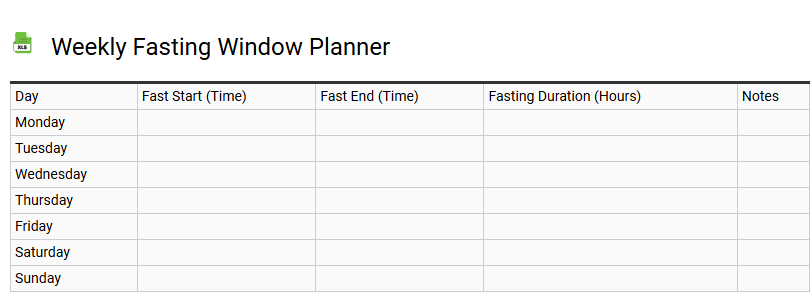 Weekly Fasting Window Planner