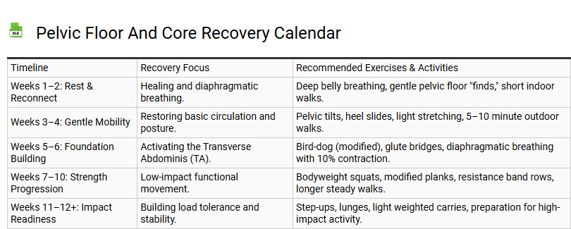 Pelvic Floor and Core Recovery Calendar