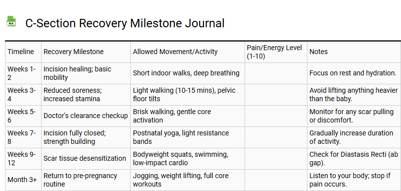 C-Section Recovery Milestone Journal