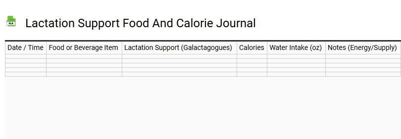 Lactation Support Food and Calorie Journal