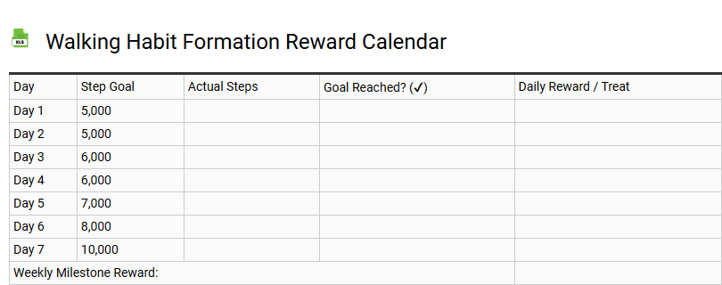 Walking Habit Formation Reward Calendar