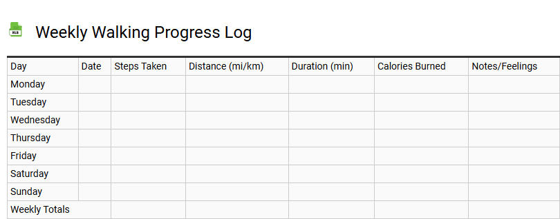 Weekly Walking Progress Log