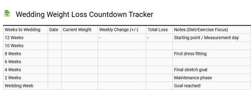 Wedding Weight Loss Countdown Tracker