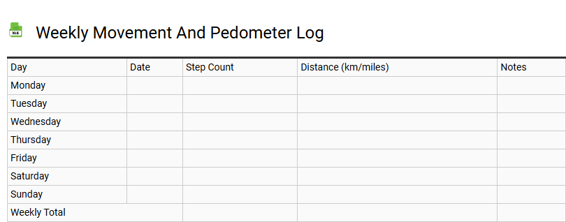 Weekly Movement and Pedometer Log