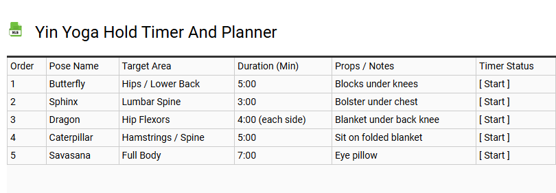 Yin Yoga Hold Timer and Planner