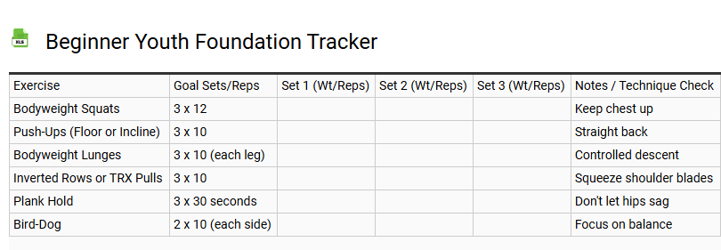 Beginner Youth Foundation Tracker