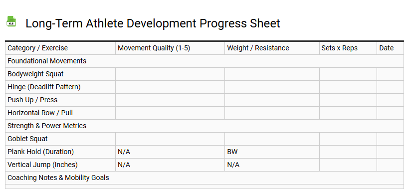 Long-Term Athlete Development Progress Sheet