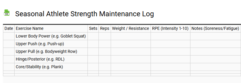 Seasonal Athlete Strength Maintenance Log