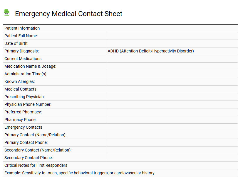 Emergency Medical Contact Sheet