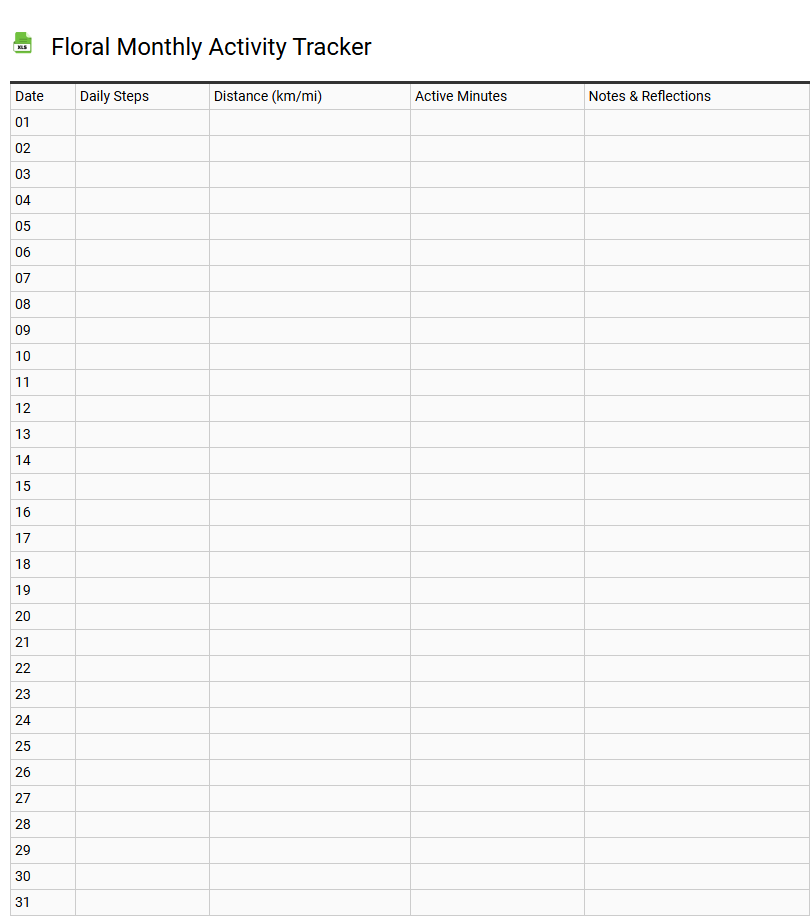Floral Monthly Activity Tracker
