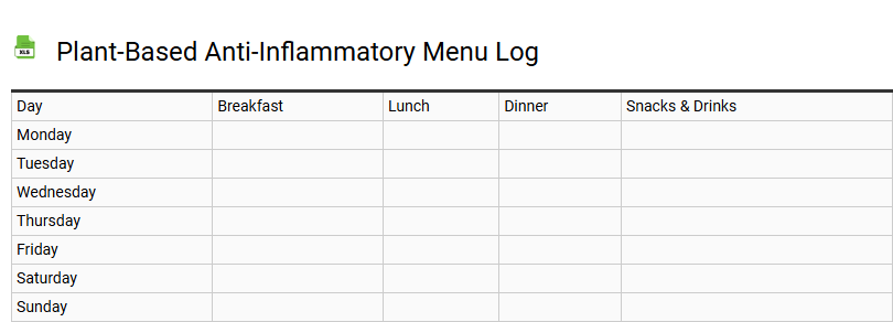 Plant-Based Anti-Inflammatory Menu Log
