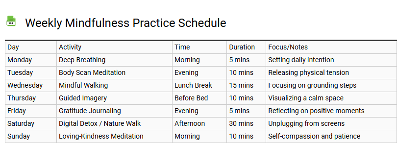 Weekly Mindfulness Practice Schedule