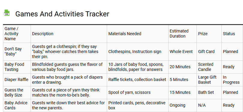 Games and Activities Tracker