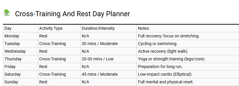 Cross-Training and Rest Day Planner