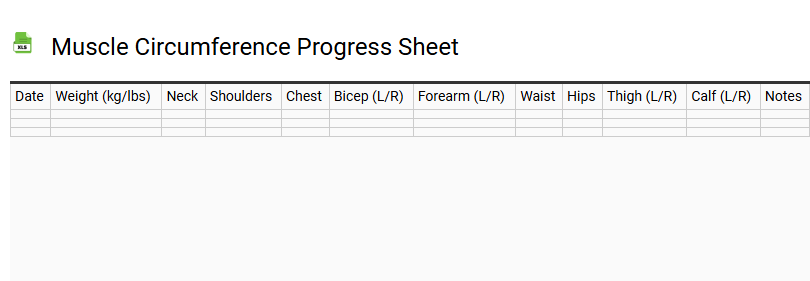 Muscle Circumference Progress Sheet