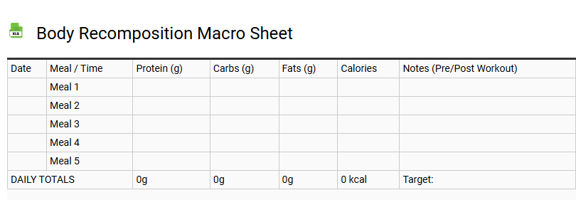 Body Recomposition Macro Sheet