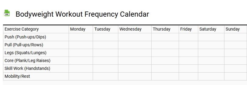 Bodyweight Workout Frequency Calendar