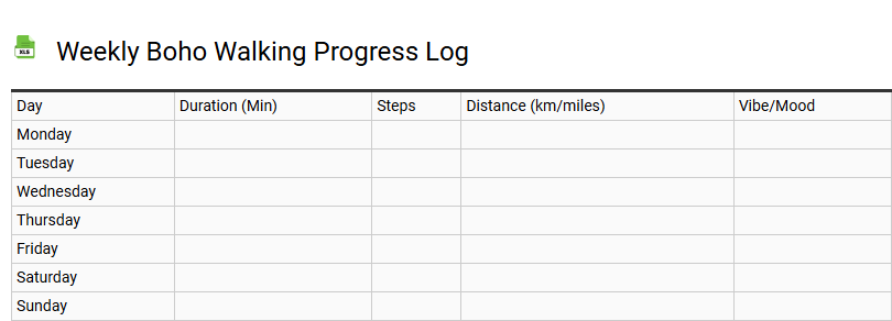 Weekly Boho Walking Progress Log