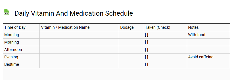Daily Vitamin and Medication Schedule