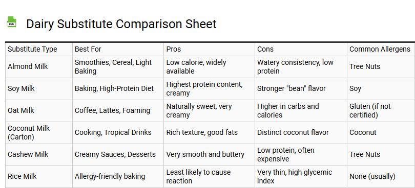 Dairy Substitute Comparison Sheet