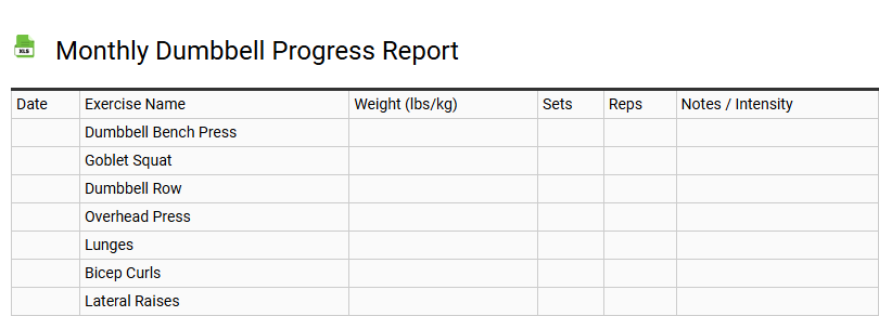Monthly Dumbbell Progress Report