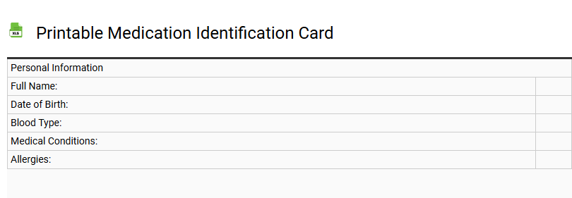 Printable Medication Identification Card