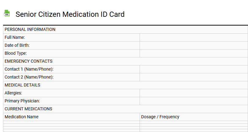 Senior Citizen Medication ID Card