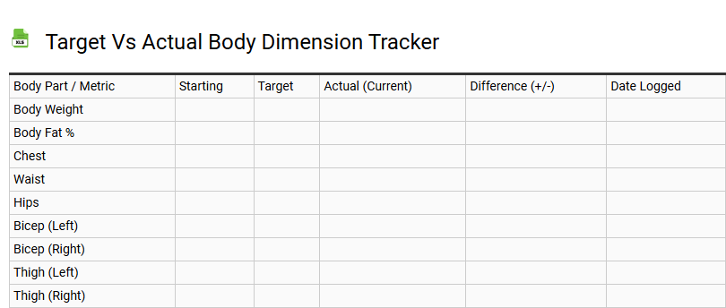 Target vs Actual Body Dimension Tracker