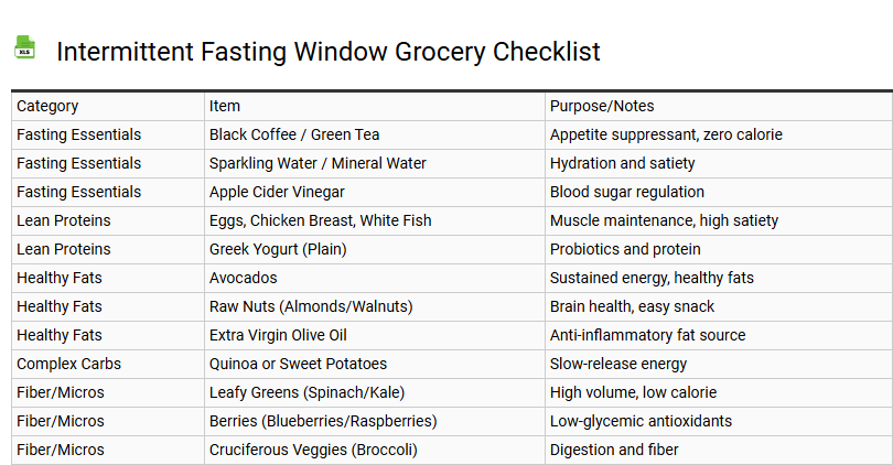 Intermittent Fasting Window Grocery Checklist