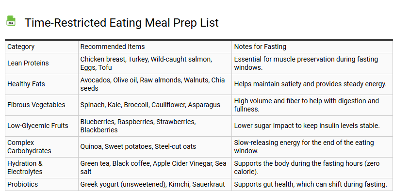 Time-Restricted Eating Meal Prep List