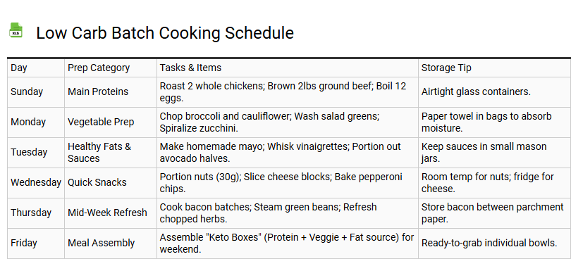 Low Carb Batch Cooking Schedule