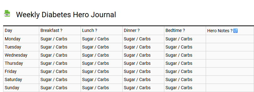 Weekly Diabetes Hero Journal
