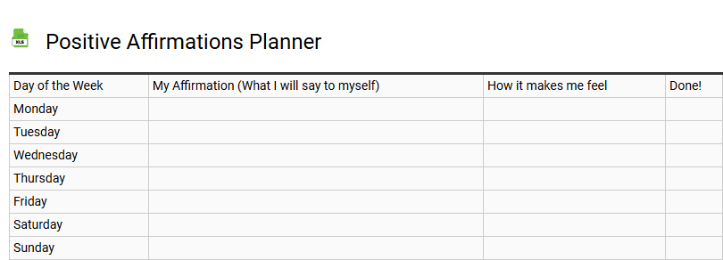 Positive Affirmations Planner