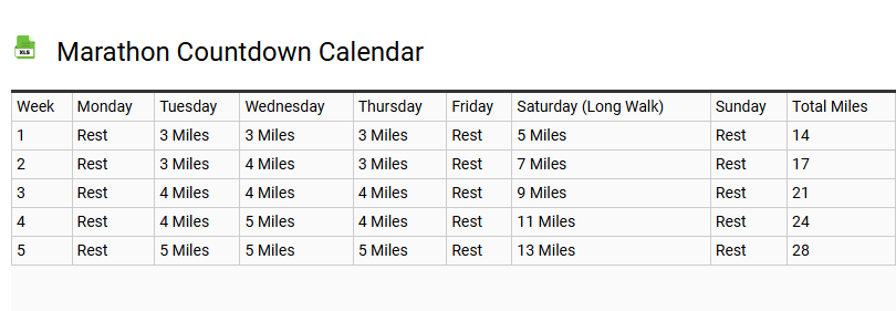Marathon Countdown Calendar