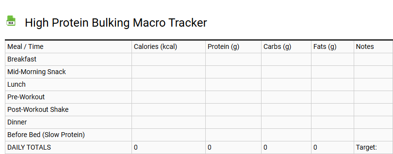High Protein Bulking Macro Tracker