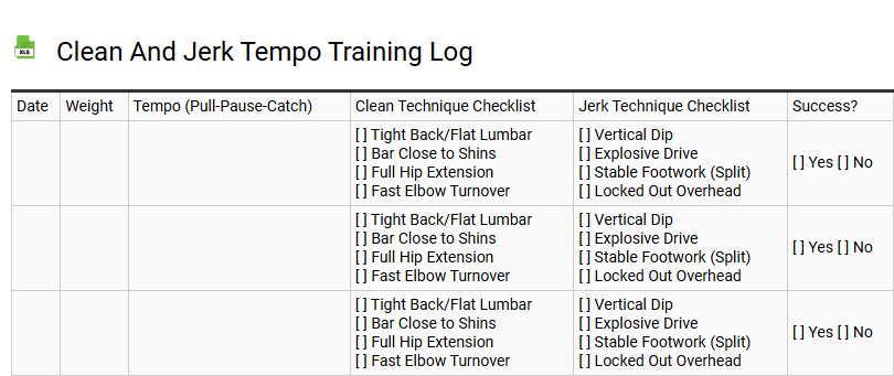 Clean and Jerk Tempo Training Log