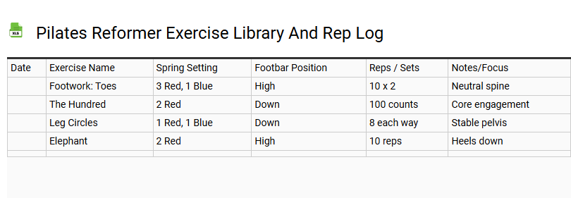 Pilates Reformer Exercise Library and Rep Log