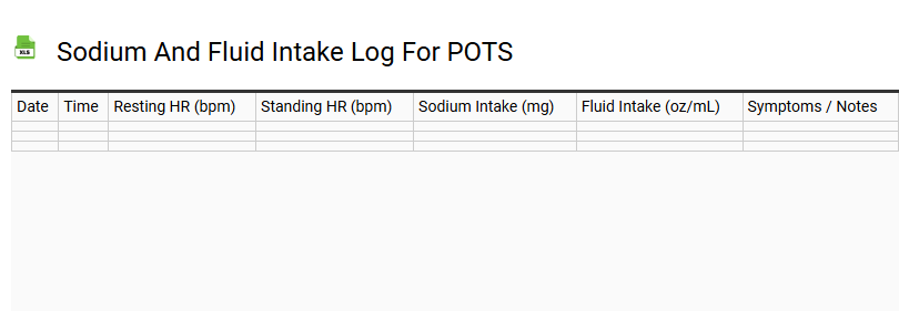 Sodium and Fluid Intake Log for POTS