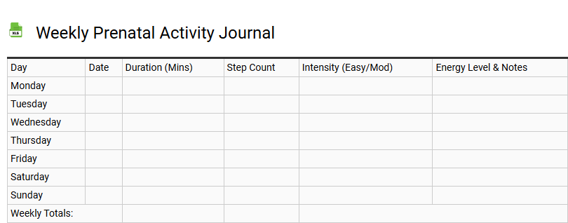 Weekly Prenatal Activity Journal